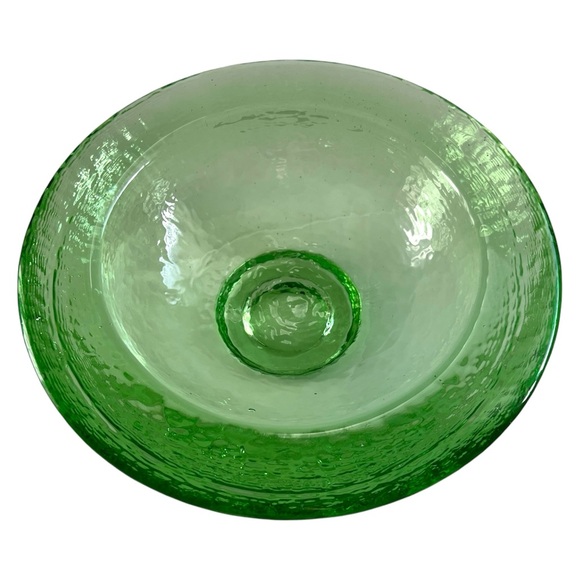 Fire & Light • 10.5” Wide Lipped Footed Bowl Centerpiece Green Recycled Glass - Picture 3 of 8